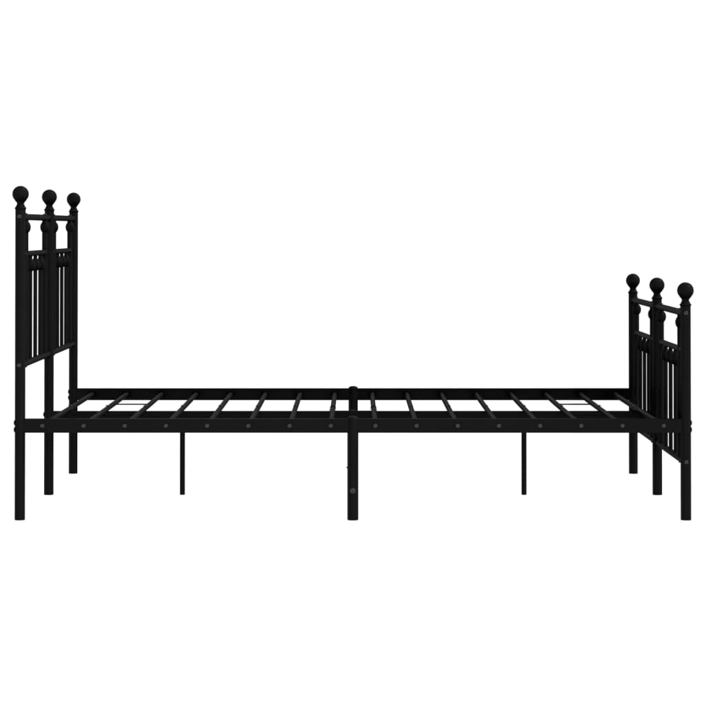 Black Metal Bed Frame with Footboard, 140x200cm, Sturdy Design