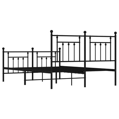 Black Metal Bed Frame with Footboard, 140x200cm, Sturdy Design