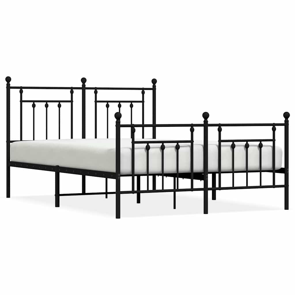 Black Metal Bed Frame with Footboard, 150x200cm - No Mattress