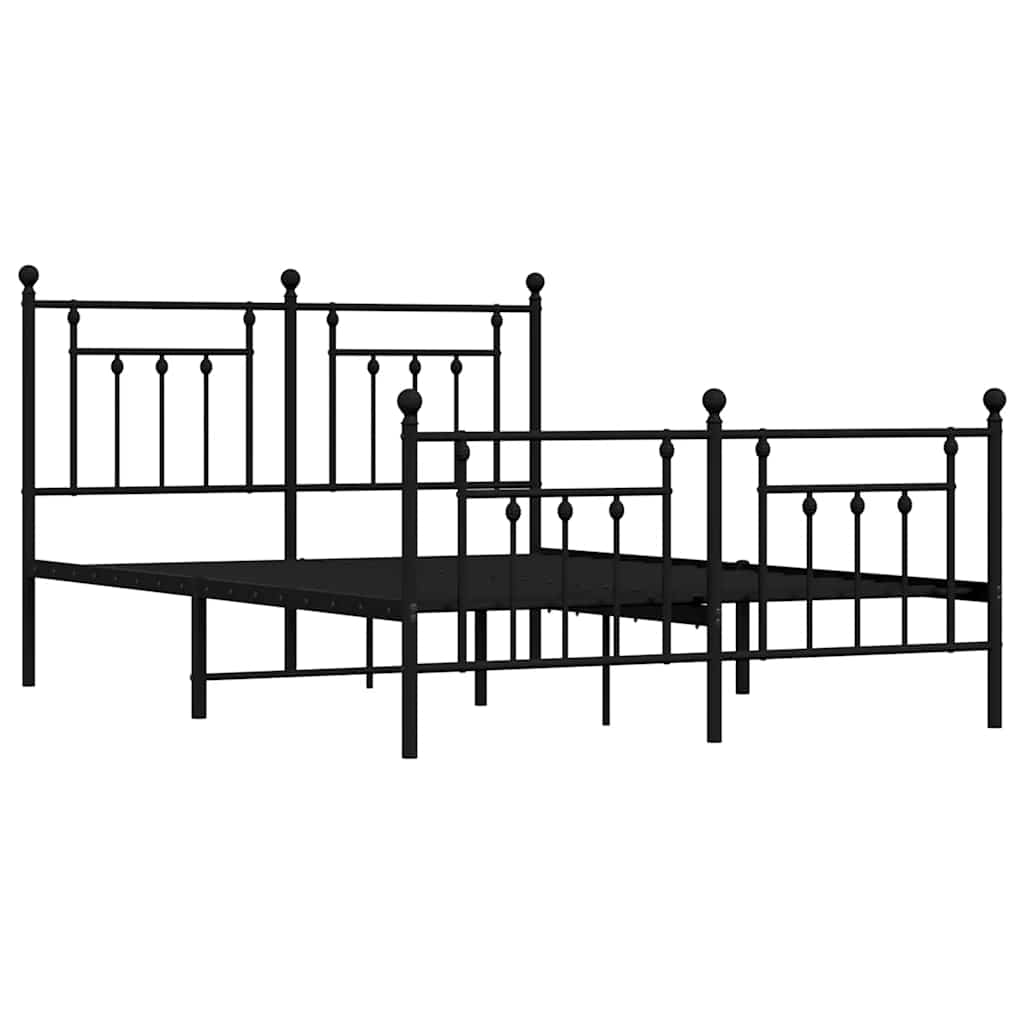 Black Metal Bed Frame with Footboard, 150x200cm - No Mattress