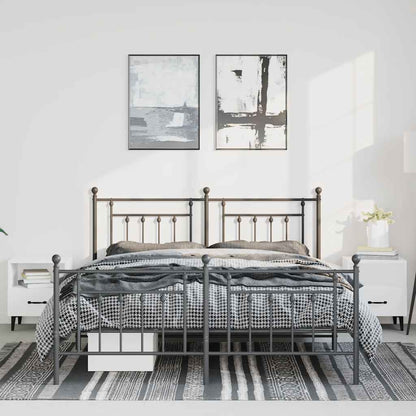 Black Metal Bed Frame with Footboard, 150x200cm - No Mattress