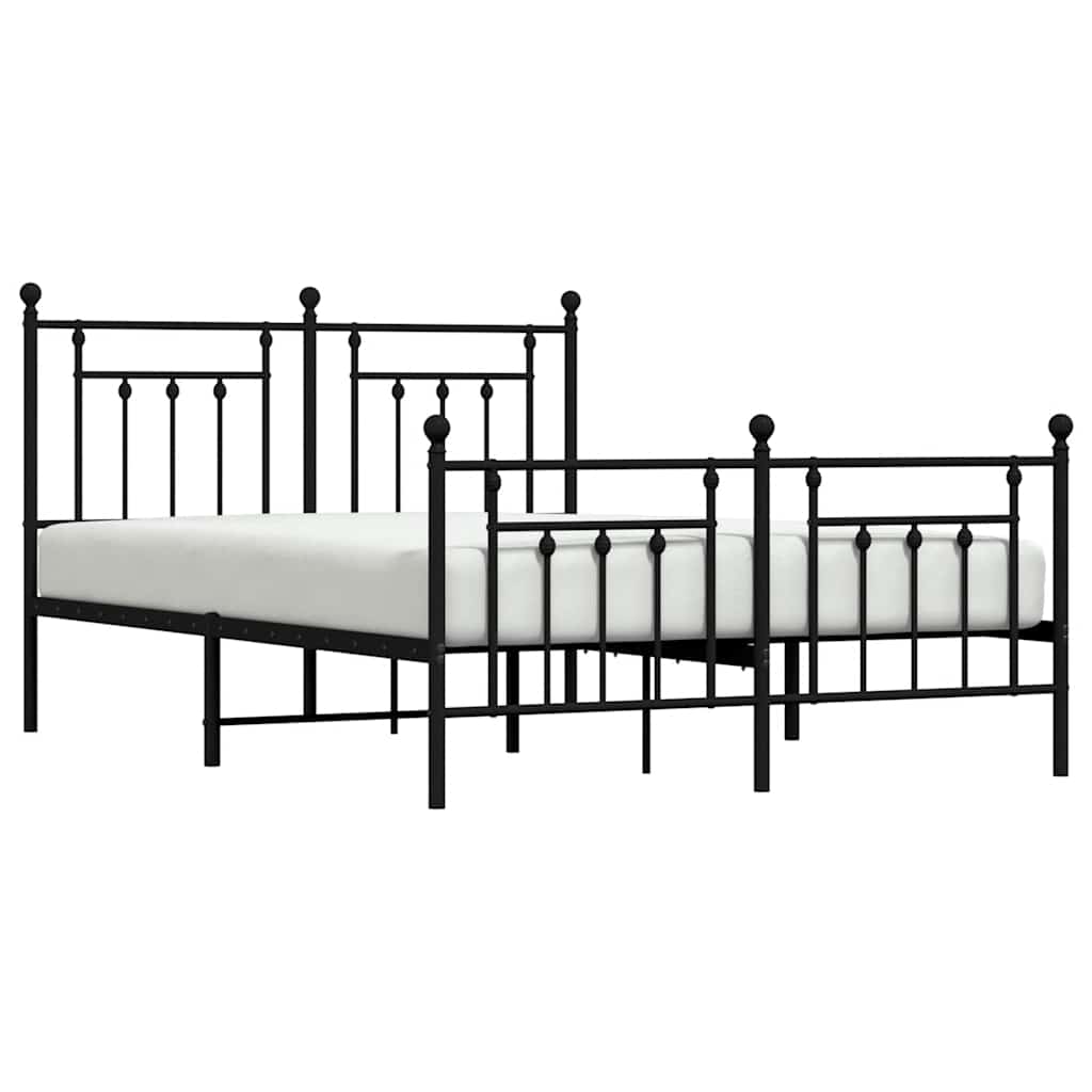 Black Metal Bed Frame with Footboard, 150x200cm - No Mattress