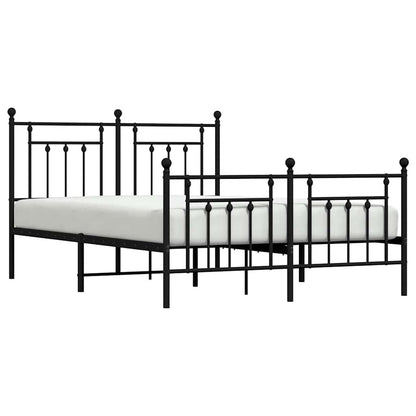 Black Metal Bed Frame with Footboard, 150x200cm - No Mattress