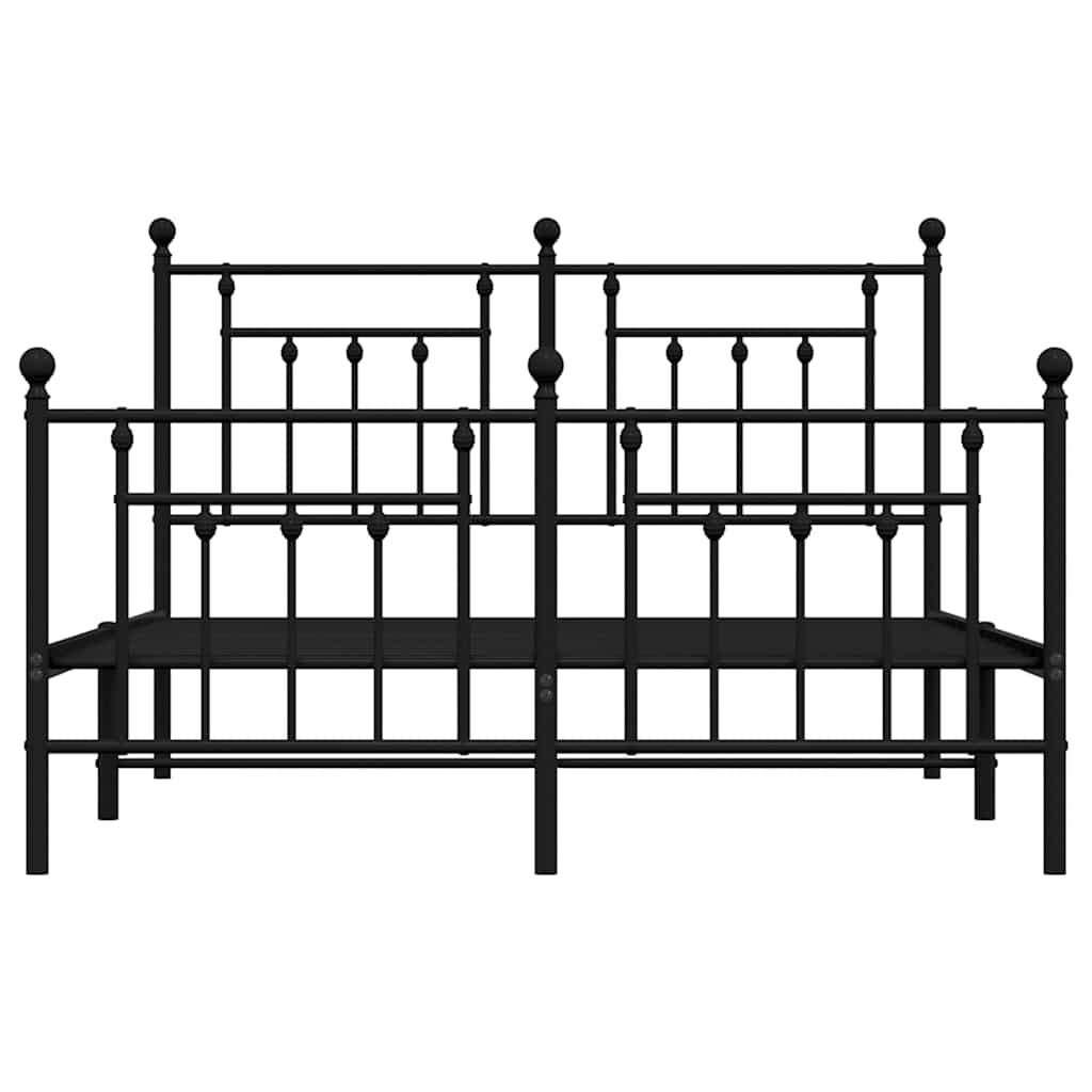 Black Metal Bed Frame with Footboard, 150x200cm - No Mattress