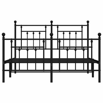 Black Metal Bed Frame with Footboard, 150x200cm - No Mattress