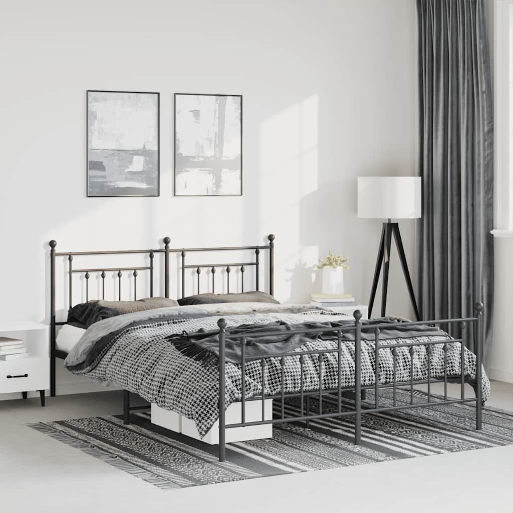 Black Metal Bed Frame with Footboard, 150x200cm - No Mattress