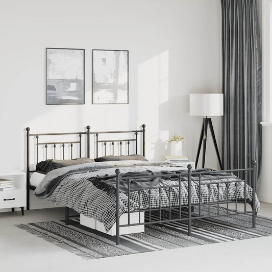 Black Metal Bed Frame with Footboard, 150x200cm - No Mattress
