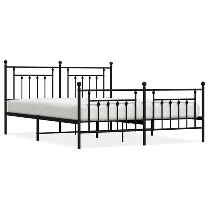Black Metal Bed Frame with Footboard, 160x200cm, No Mattress