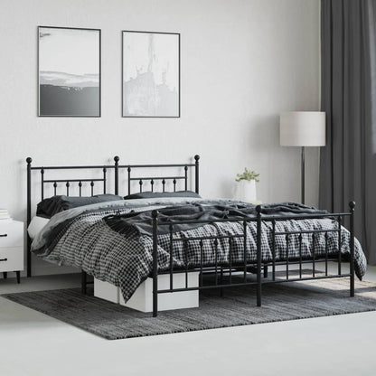 Black Metal Bed Frame with Footboard, 160x200cm, No Mattress