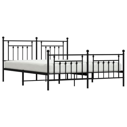 Black Metal Bed Frame with Footboard, 160x200cm, No Mattress