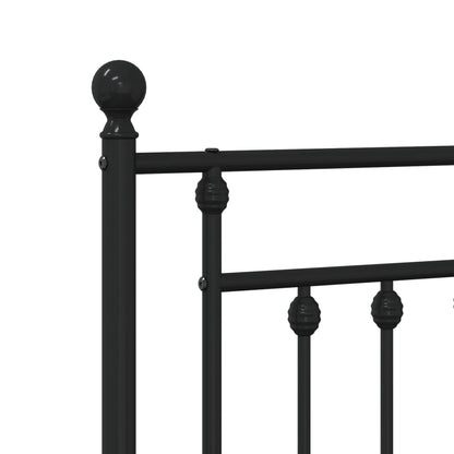 Black Metal Bed Frame with Footboard, 160x200cm, No Mattress