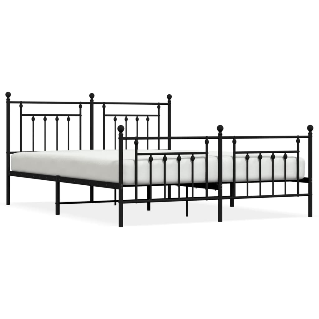 Black Metal Bed Frame with Footboard 180x200cm - No Mattress