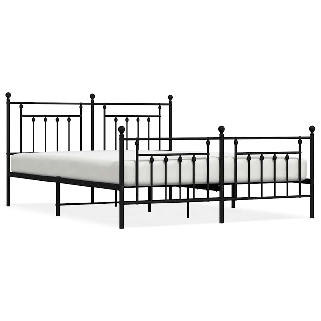 Black Metal Bed Frame with Footboard, 183x213cm, No Mattress Included