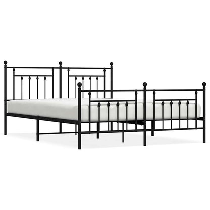 Black Metal Bed Frame with Footboard, 183x213cm, No Mattress Included