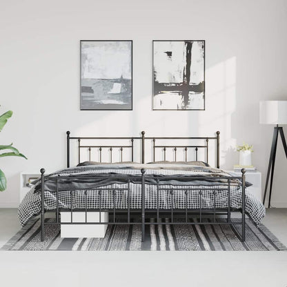 Black Metal Bed Frame with Footboard, 183x213cm, No Mattress Included