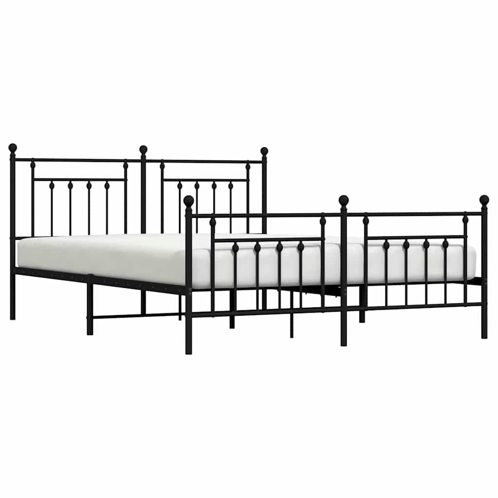 Black Metal Bed Frame with Footboard, 183x213cm, No Mattress Included