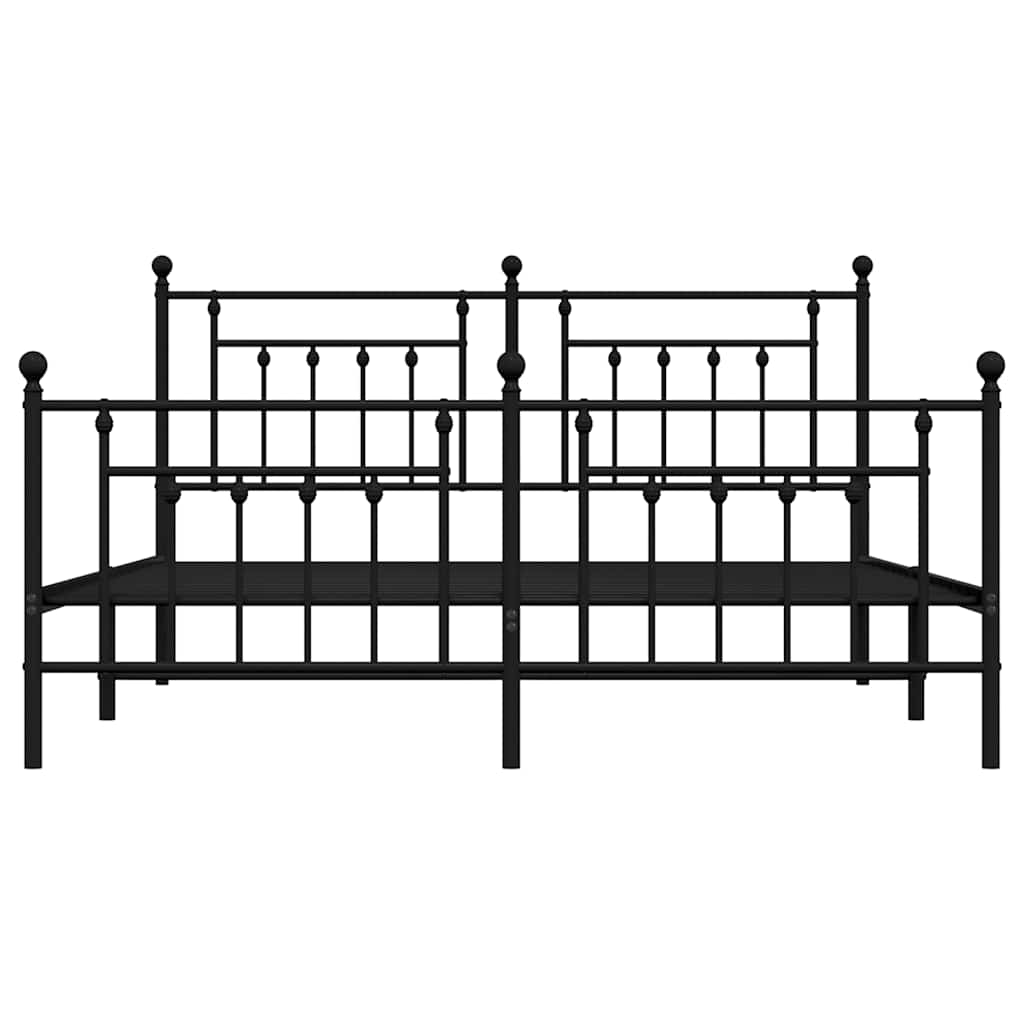 Black Metal Bed Frame with Footboard, 183x213cm, No Mattress Included