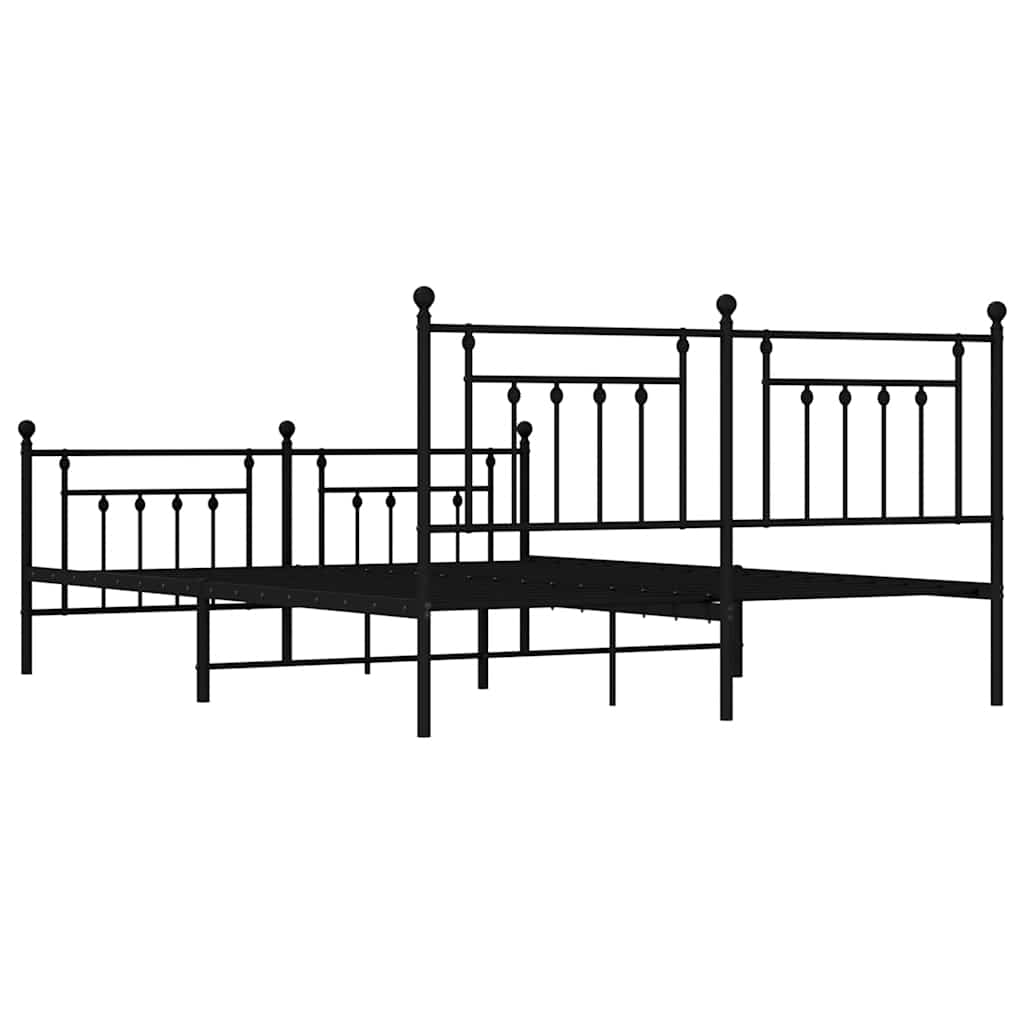 Black Metal Bed Frame with Footboard, 183x213cm, No Mattress Included
