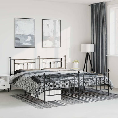 Black Metal Bed Frame with Footboard, 183x213cm, No Mattress Included