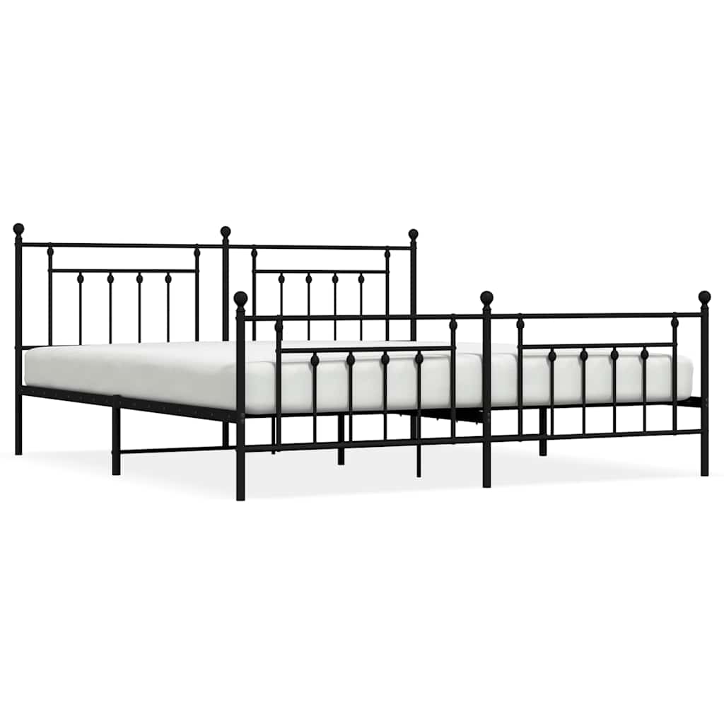 Sleek Black Metal Bed Frame with Footboard 193x203cm - No Mattress