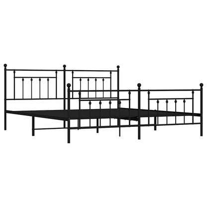 Sleek Black Metal Bed Frame with Footboard 193x203cm - No Mattress