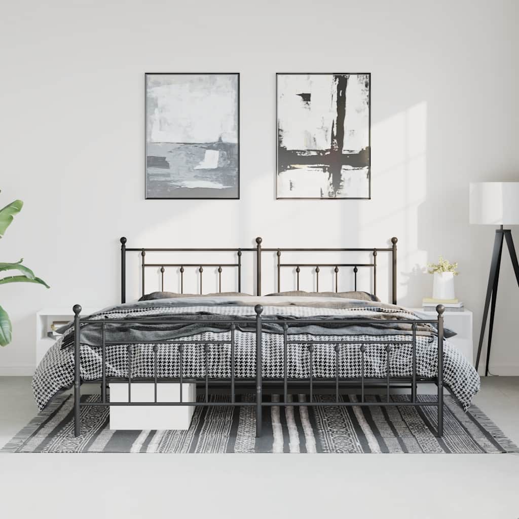 Sleek Black Metal Bed Frame with Footboard 193x203cm - No Mattress
