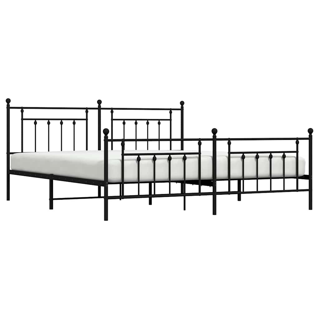 Sleek Black Metal Bed Frame with Footboard 193x203cm - No Mattress