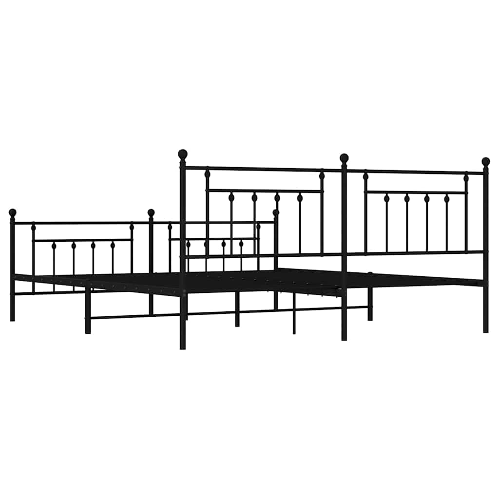 Sleek Black Metal Bed Frame with Footboard 193x203cm - No Mattress