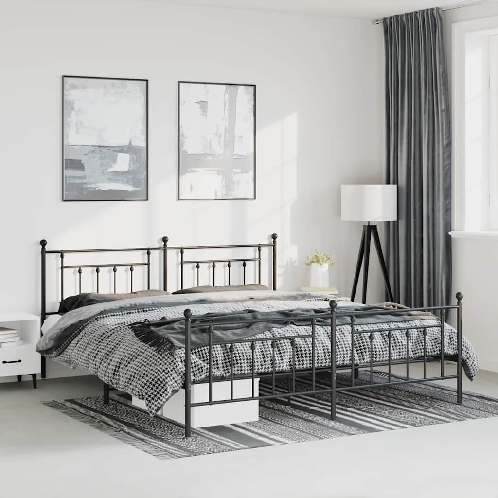 Sleek Black Metal Bed Frame with Footboard 193x203cm - No Mattress