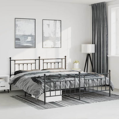 Sleek Black Metal Bed Frame with Footboard 193x203cm - No Mattress