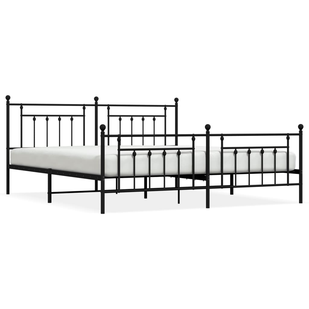 Black Metal Bed Frame with Footboard 200x200cm - No Mattress
