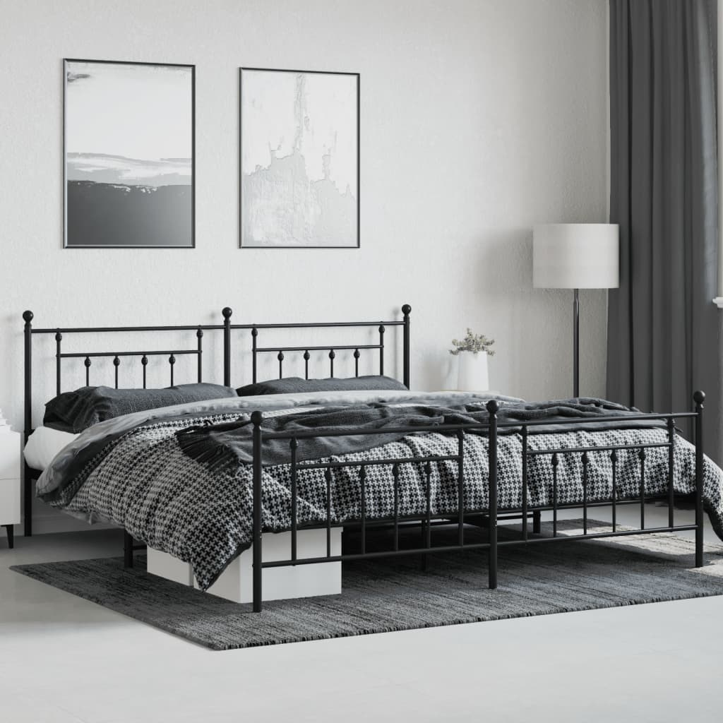 Black Metal Bed Frame with Footboard 200x200cm - No Mattress
