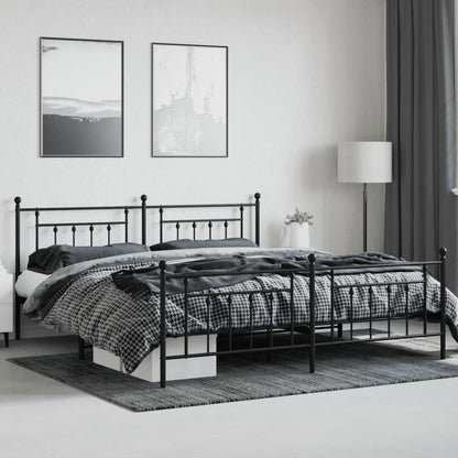 Black Metal Bed Frame with Footboard 200x200cm - No Mattress