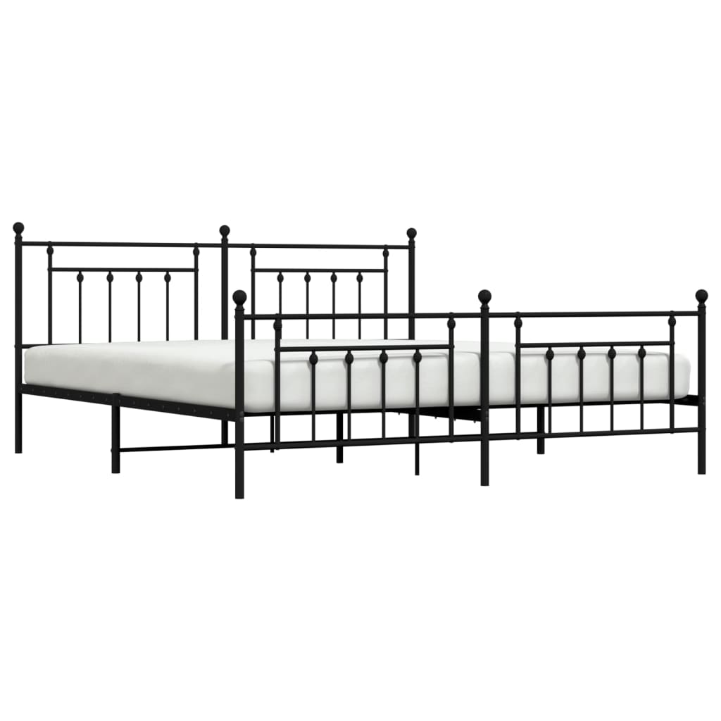 Black Metal Bed Frame with Footboard 200x200cm - No Mattress