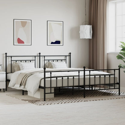 Black Metal Bed Frame with Footboard 200x200cm - No Mattress