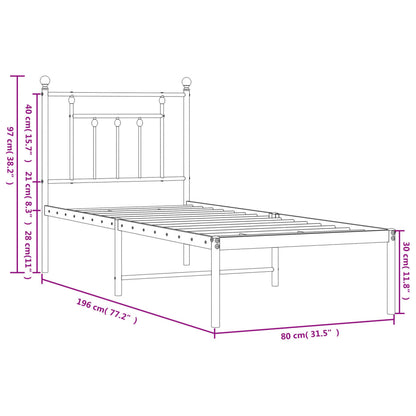Metal Bed Frame without Mattress with Headboard White 75x190cm