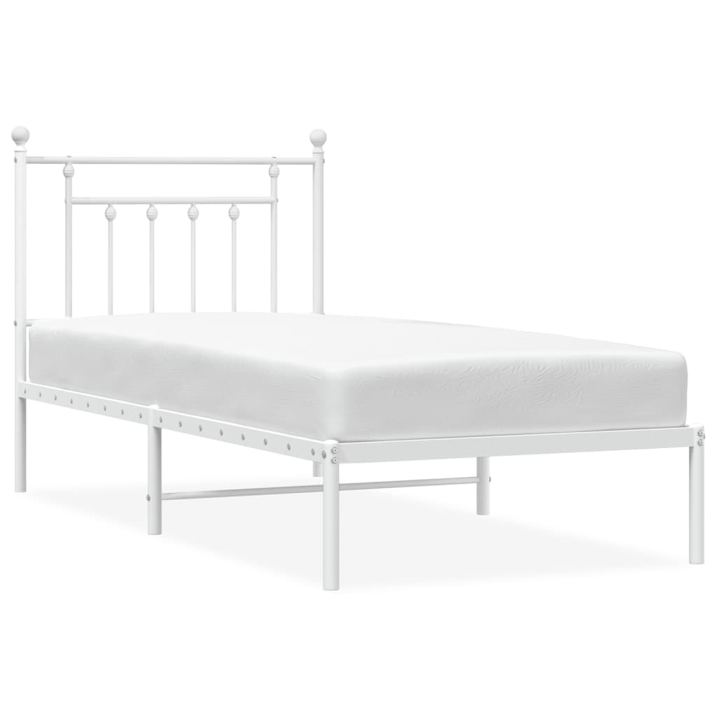 White Metal Bed Frame with Headboard 90x200cm - No Mattress