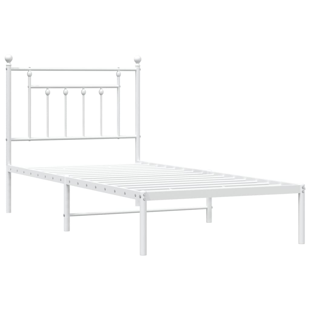 White Metal Bed Frame with Headboard 90x200cm - No Mattress