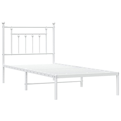 White Metal Bed Frame with Headboard 90x200cm - No Mattress