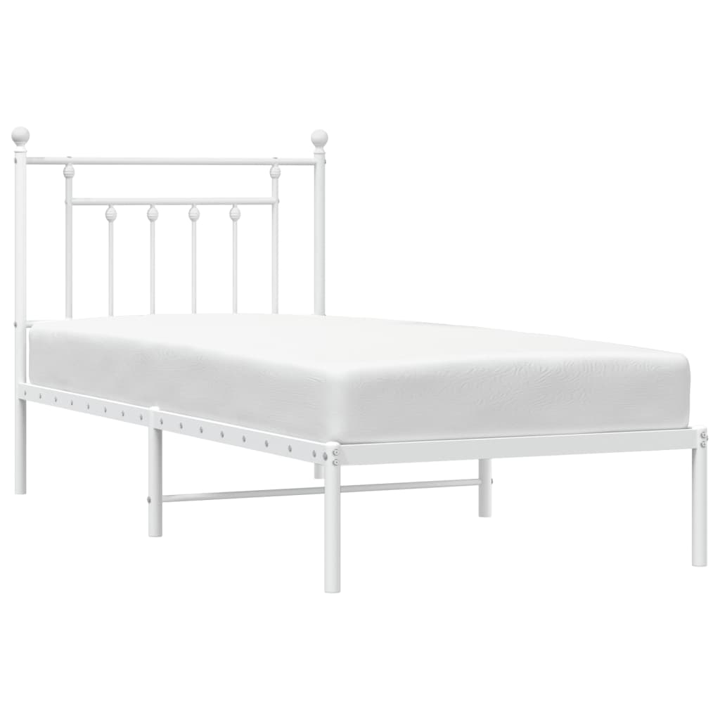 White Metal Bed Frame with Headboard 90x200cm - No Mattress
