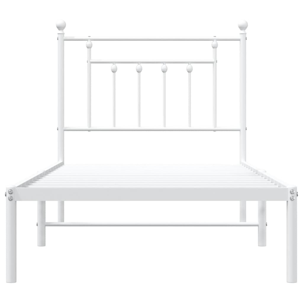White Metal Bed Frame with Headboard 90x200cm - No Mattress