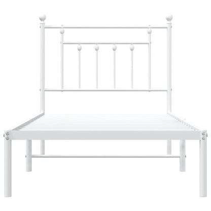 White Metal Bed Frame with Headboard 90x200cm - No Mattress