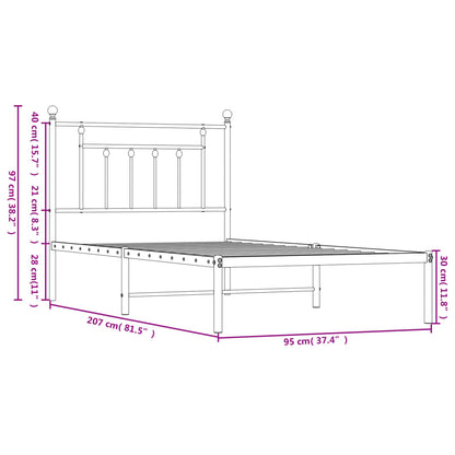 White Metal Bed Frame with Headboard 90x200cm - No Mattress