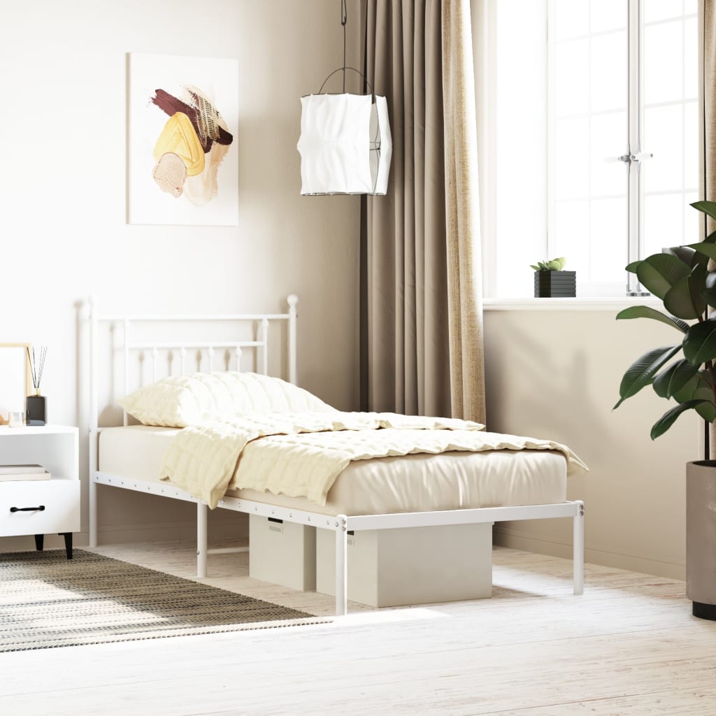 White Metal Bed Frame with Headboard 90x200cm - No Mattress