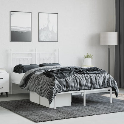White Metal Bed Frame with Headboard, 120x190cm, No Mattress