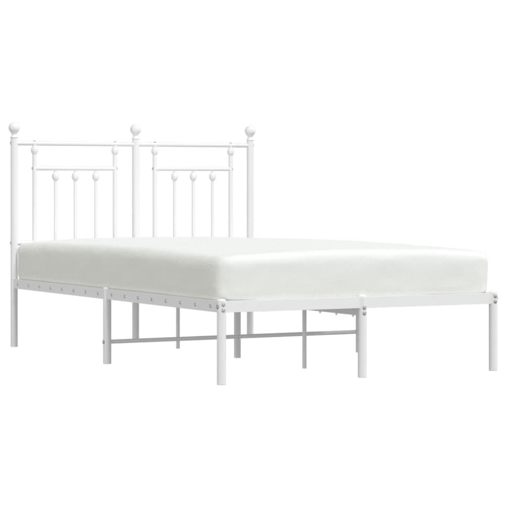 White Metal Bed Frame with Headboard, 120x190cm, No Mattress