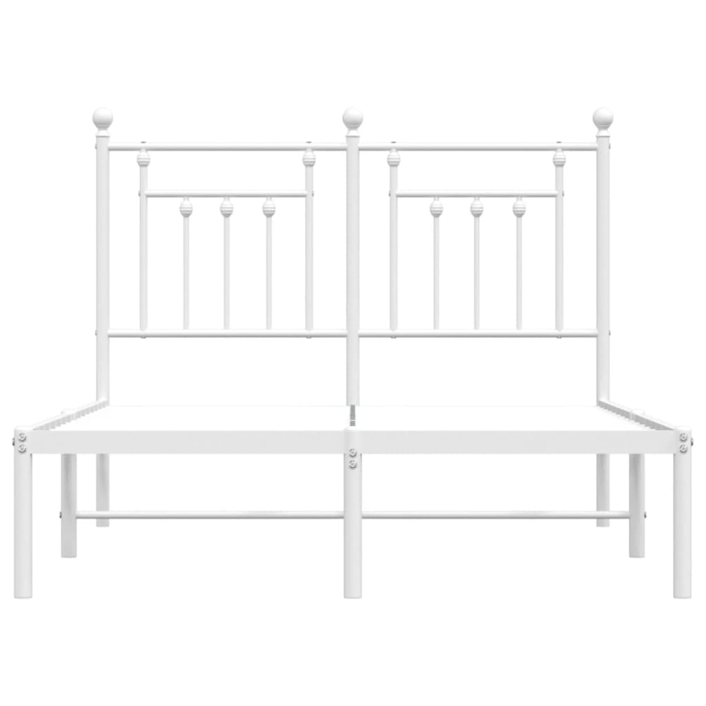 White Metal Bed Frame with Headboard, 120x190cm, No Mattress