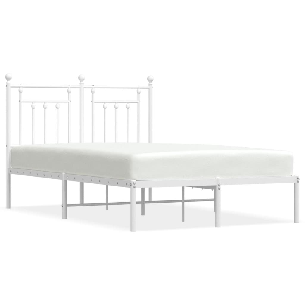 Elegant White Metal Bed Frame with Headboard, 120x200cm