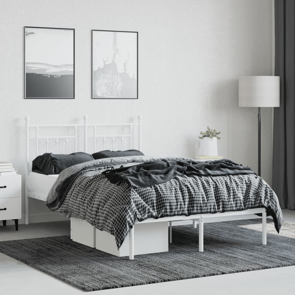 Elegant White Metal Bed Frame with Headboard, 120x200cm