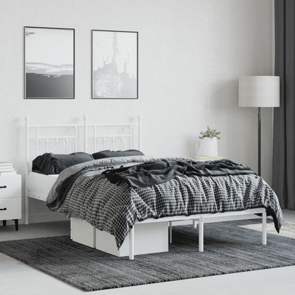 Elegant White Metal Bed Frame with Headboard, 120x200cm